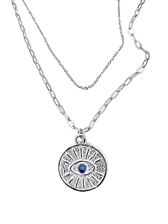 Κολιέ γυναικείο, από ανοξείδωτο ατσάλι, διπλό, 43 εκατοστά+5εκατοστά αλυσίδα επέκτασης η κοντή αλυσίδα, με πέτρα λάπις & ματάκι βασκανίας, silverline, 0330342601